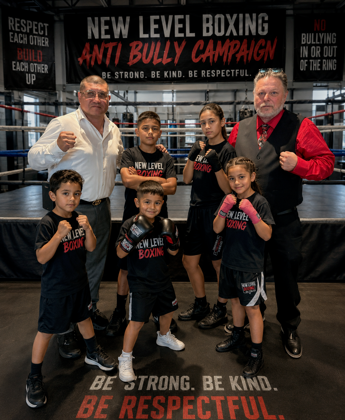 New Level Boxing coaches and youth fighters at the Anti-Bully Campaign